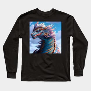 Ancient Blue, Orange, and Pink Dragon Long Sleeve T-Shirt